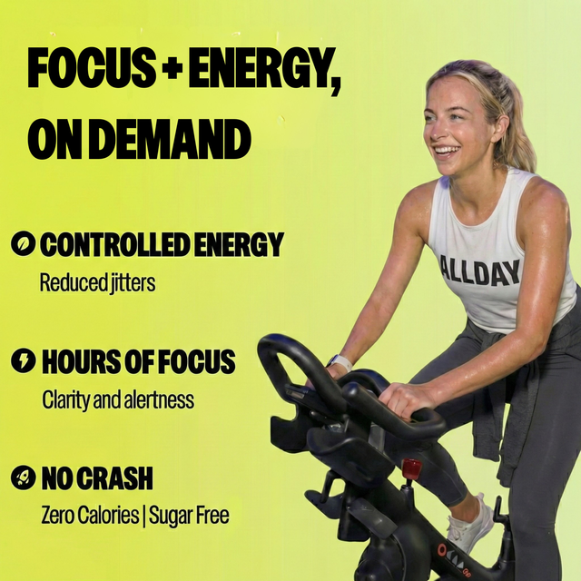 Text on benefits of allday with women in allday gear on bicycle