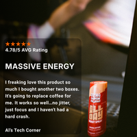 Customer review with allday energy bottle in background