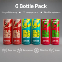 All Day Energy Spray 6 bottle pack on a gray background